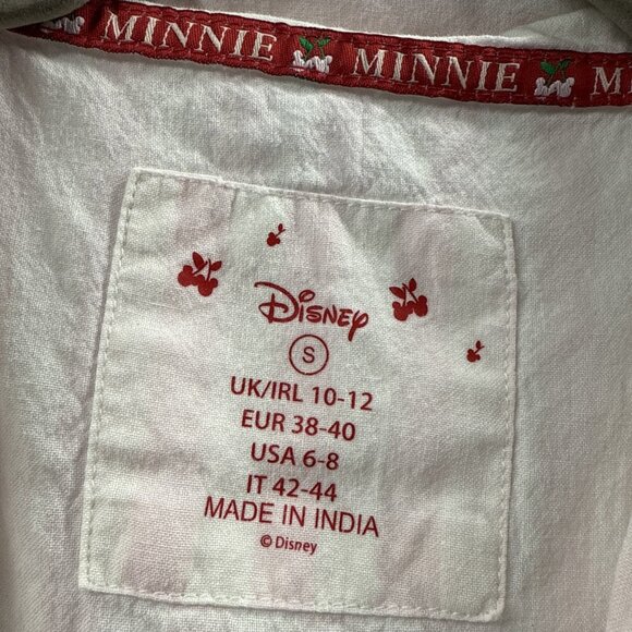 Disney Minnie Mouse Sequin Night Shirt S Red White Cherries Roll Tab Long Sleeve - Picture 2 of 10